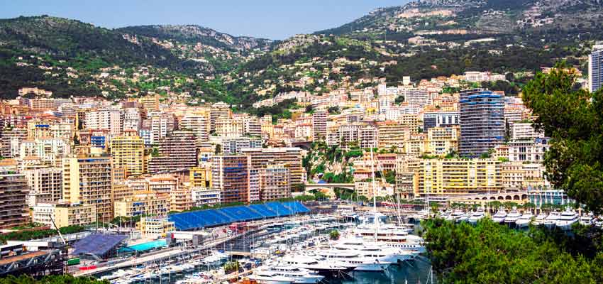 Monte Carlo's scenic harbour during preparations for the Monaco Grand Prix
