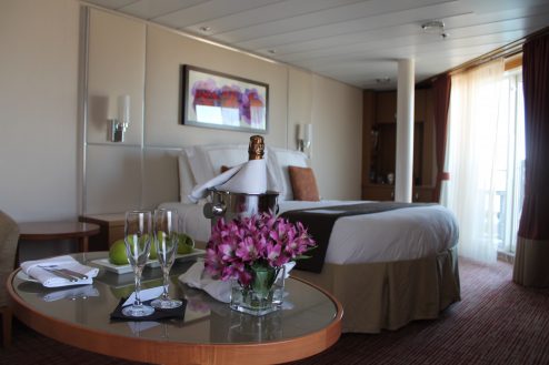 Champagne and flowers in stateroom on-board Celebrity Eclipse