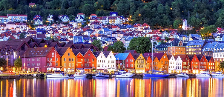 Bergen waterfront at nighttime