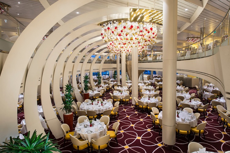 Opulent Main Dining room on-board the Koningsdam cruise ship
