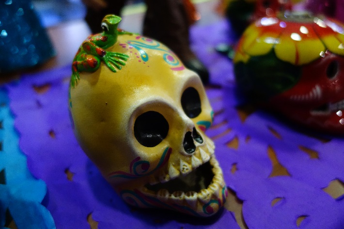 A decorated skull used during the Day of the Dead in Mexico