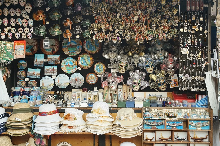 A souvenir stand in Venice selling Venetian masks
