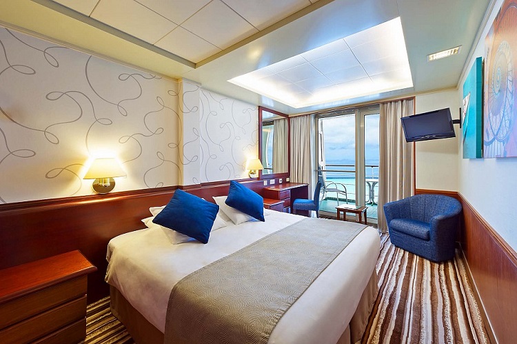 A Deluxe Balcony Ocean View cabin on-board Cruise and Maritime Voyages' Columbus