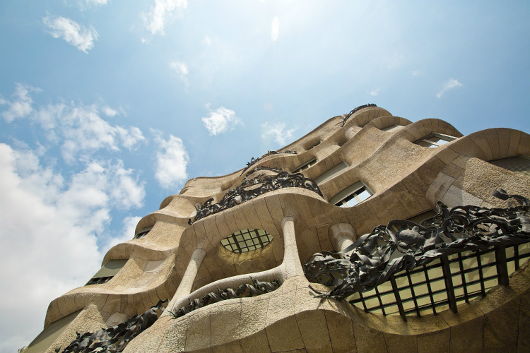 Gaudi architecture in Barcelona bathed in winter sunshine