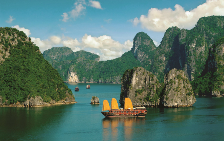 Traditional boats in Halong Bay in Vietnam
