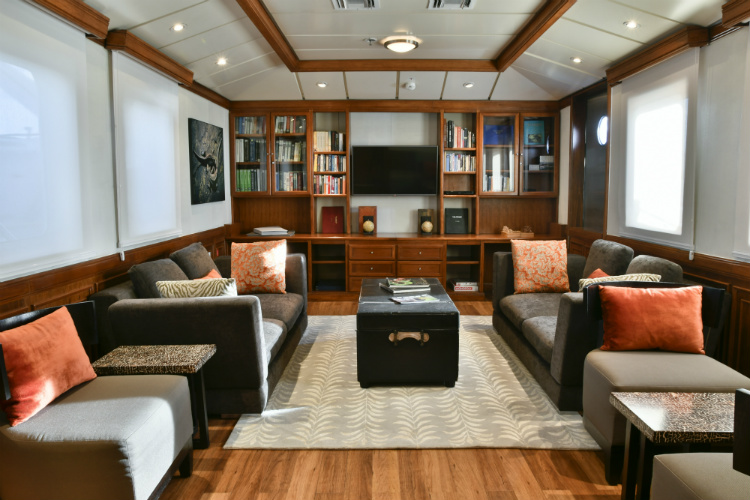 The sophisticated library on-board the Celebrity Xperience cruise ship