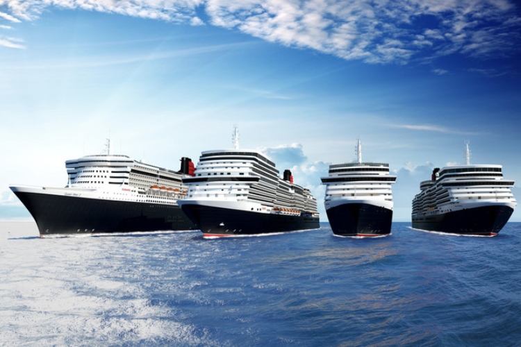 4 Cunard ships in the ocean