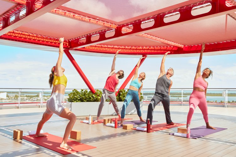 Sunrise yoga class on Virgin Voyages