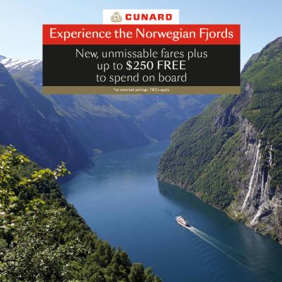 Cunard Norwegian Fjords $250 OBC
